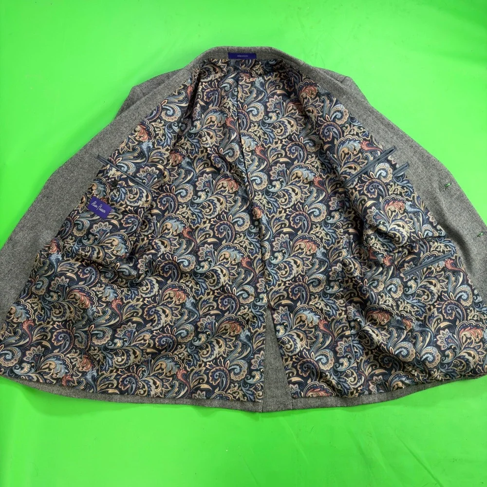 Alan Flusser Paisley Herringbone Blazer Mens M Gray Wool Sport Coat Suit Jacket
